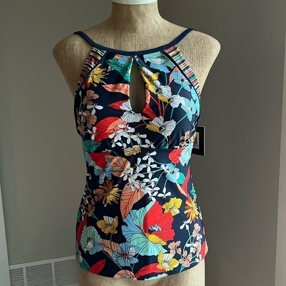 Ellen Tracy Floral Tankini Swim Top Size 10 NWT - Picture 3 of 7
